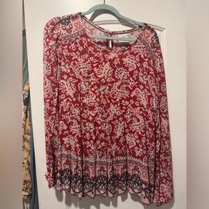 Floral Red and White Women's Top